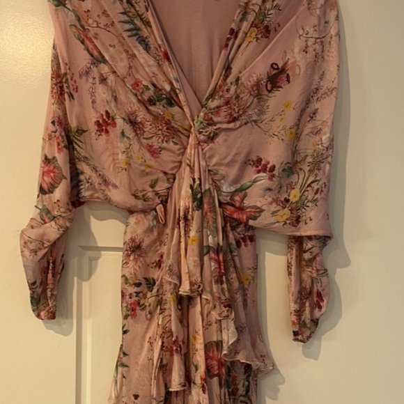 Pink and floral lined full length dress in M-L - Picture 3 of 4